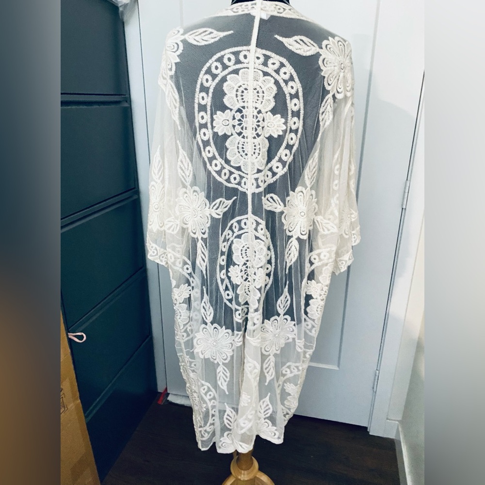 White Lace Mid length  Kimono Cardigan NWOT